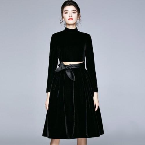 ZUOMAN Women Autumn & Winter Velvet Dress Festa High Quality Elegant A-line Party Robe Femme Vintage Designer Black Vestidos