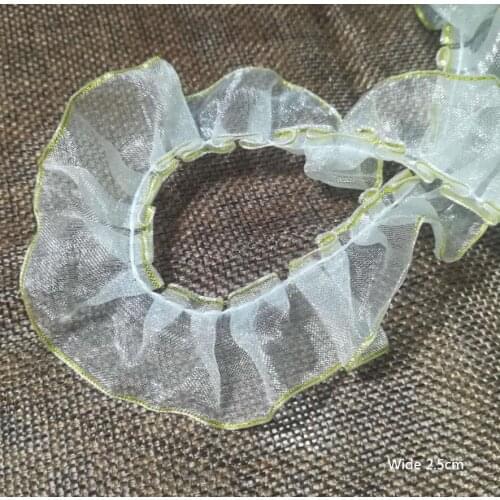 1M Latest Embroidery Lace Fabric Pleated Guipure Lace Ribbon 2.5cm Diy Sewing Gold Lace Fabric Trim Dress Decoration Craft LP13