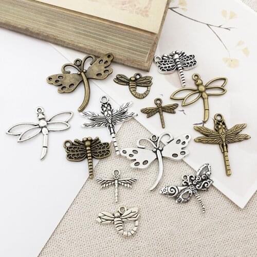 20Pcs Dragonfly Charms Pendants DIY Jewelry Making Alloy Findings Accessory For Necklaces Earrings