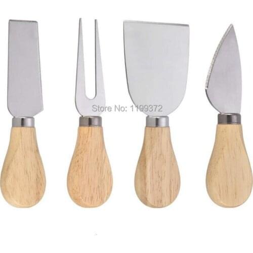 50sets 4pcs/set Oak Handle Knife Fork Shovel Kit Butter Spreader Graters For Cutting Baking Chesse Board tool tools