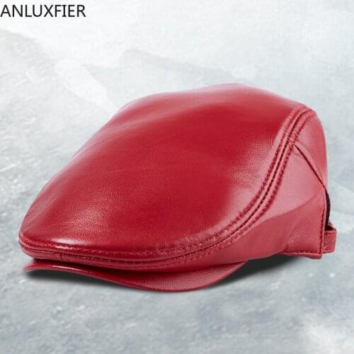 Autumn Winter Young Men Sheepskin Beret Hat Genuine Leather Thin Women Berets Cap Male Female Middle Age Fashionable Hats H6978