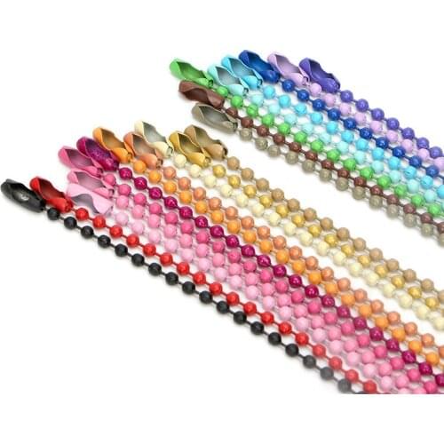 20pcs/lot Colorful 2.4mm Round Ball Beaded Chain 15cm Length Metal Dog Tag Chain Connector Fit DIY Key Ring Jewelry Making Craft