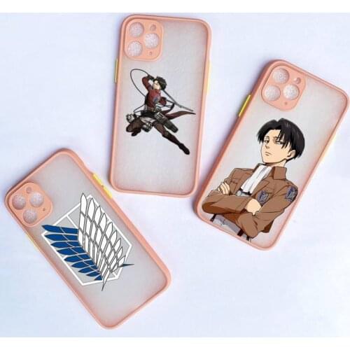 Anime Attack on Titan Phone Cases For iphone 12 11 Pro Max Mini XS 8 7 Plus X SE 2020 XR Light pink Matte Transparent Cover