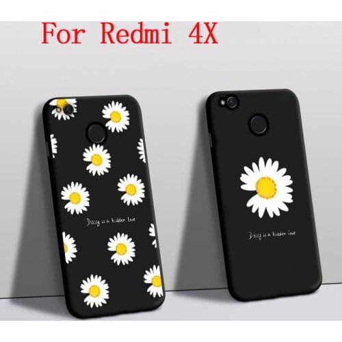 Funda For Xiaomi Redmi 4X case Silicone Protector Daisy Flowers Mobile phone cover For Xiaomi redmi 4X back Cover Black mae136