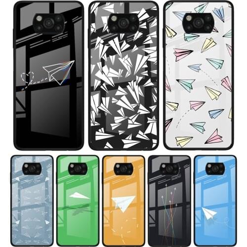 Minimal Flying Paper Plane for Xiaomi Poco X3 NFC F3 M2 F3 F2 X2 X3 Pro Redmi Note 8 9 10 Pro 8T 9T 9S Tempered Glass Phone Case