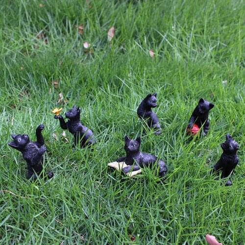 Black Cat Cute Resin Garden Stakes Outdoor Statue Glow Lawn Garden Backyard Patio Miniature Figurines Decor DIY Gift Easy Fix