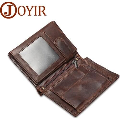 JOYIR Vintage Men Genuine Leather Wallet Short Small Wallet Male Slim Purse Mini Wallet Coin Purse Money Credit Card Holder New