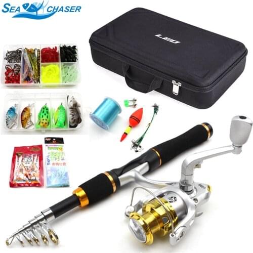 High Quality 1.65M carbon Telescopic Fishing Rod and 9BB Reels Spinning Casting Rod a lot of Hook Lures Hard Fishing Bag set