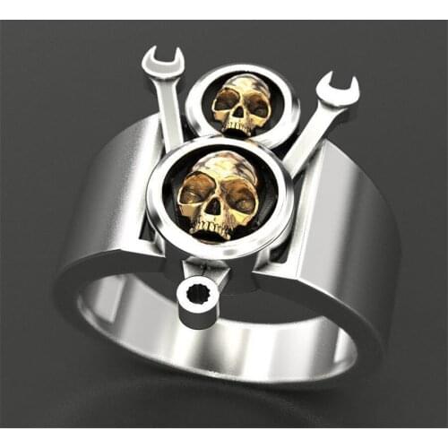 Gear Skeleton Ring Artificial Intelligence Style Jewelry Double Color Wrench Pattern Punk Type Band Future Design Bijoux Gifts