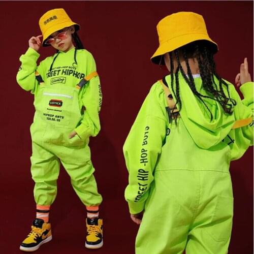 Kids Street Dance Wear Clothing Clothes Hip Hop Hoodie Tops Loose Bib Pants for Girls Boys Stage Perform Jazz Dancing Costumes