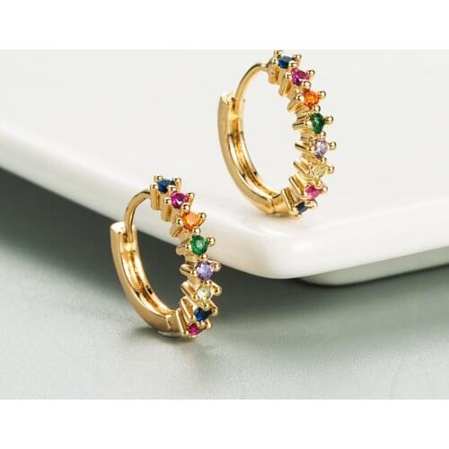 Colorful Zircon Rainbow Hoop Earrings For Women Multicolor Crystal Huggie Charming Female Wedding Earring Piercing Jewelry Gifts