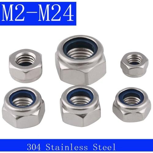 M2 M2.5 M3 M4 M5 - M16 M18 M20 M22 M24 M27 M30 304 stainless steel Locknuts Hexagon Nut Hex Locknut with Nylon Insert DIN 985