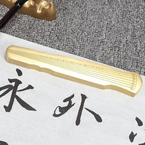 Metal Paperweights Carved Craft Brass Paper Weight Chinese Guqin Shapped Pisa Papeles Ink Painting Calligraphy Paper Pressing