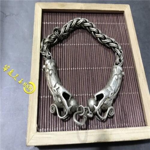 Fashionable national style Miao silver bracelet Tibetan Silver movable hand ring bracelet, aggressive double dragon head mens s