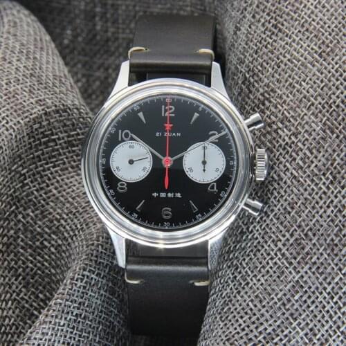 Fashion Red Star Chronograph Mens Watch 1963 Military Sapphire Leather Men Watch Pilot Mechanical Business Watch with Swan Neck