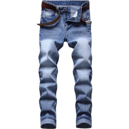 2021 Mens New Simple Jeans Youth Straight Slim Blue Gradient Denim Trousers