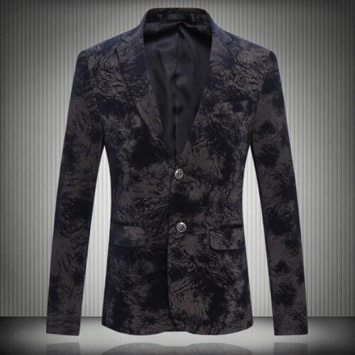 Mens Jacket 2019 New Corduroy Mens Blazer Fashion Printed Casual Suit Floral Velvet Suits Slim Fit Blazer