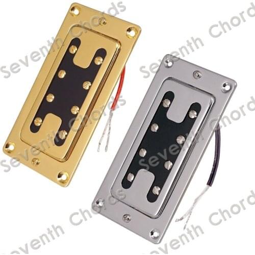 A Set of 2 Pcs H Type Brass Cover 4 String Bass Pickup Humbucker With Metal Pickup Ring - Chrome & Gold for choose