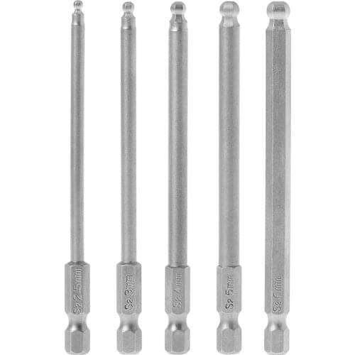 5 Pcs 1/4" Hex Shank 100mm Magnetic Ball End Hexagon Screwdriver Bits Drill Set