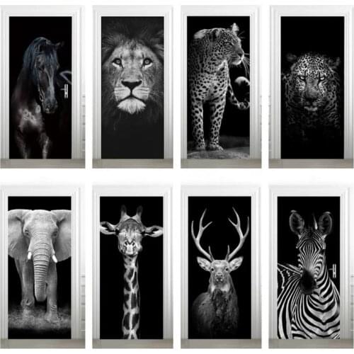 Lion Zebra Elephant Animal Door Sticker Pvc 3D Diy Self-Adhesive Waterproof Wallpaper Home Decor Bedroom Art Murals for Doors