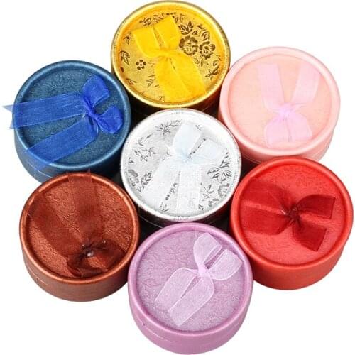 2019 New Round Jewelry Box Wedding Engagement Earrings Ring Box Bow-knot Jewelry Display Gift Box Holder Case
