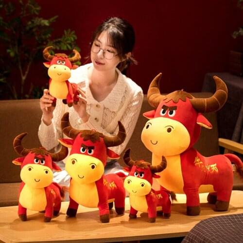 New Cute Animal Cartoon Cows Mascot Stuffed Plush Soft Toy PP Cotton Simulation Cow New Years Doll Birthday Christmas Gift