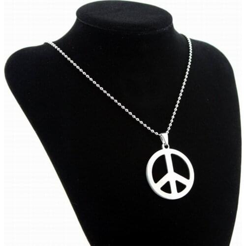 Wholesale 10pcs Hippie Stainless Steel Peace sign charm pendant necklace for men steel jewelry ST035