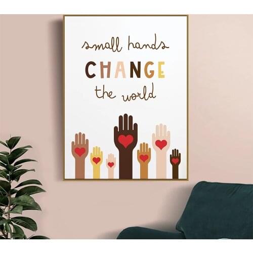 Powerful Love Hands Prints Poster Human Equality Nursery Wall Art Diversity Friendship Canvas Painting Brush Kids Room Decor