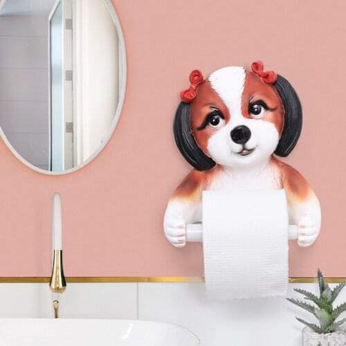 Simple Art Cartoon Puppy Roll Paper Tube Modern Home Hotel Bathroom Tissue Box Towel Rack Creative Resin Animal Rack Free Punch