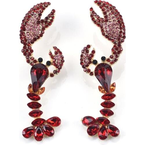 Luxury Full Crystal Rhinestone Lobster Earrings Women Korean Fashion Long Drop Earrings Jewelry For Women 2020