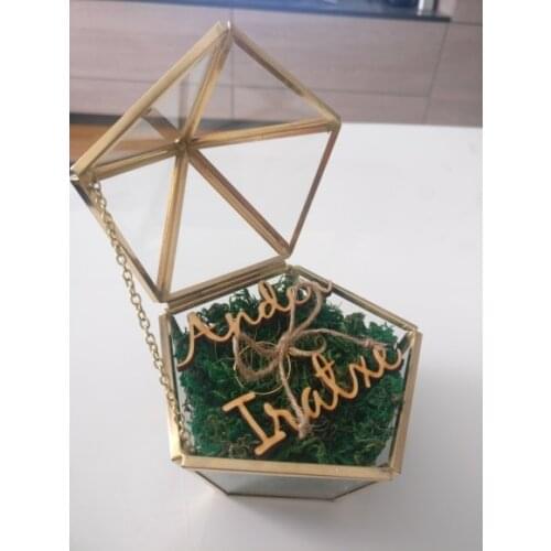 Customize Name Wedding Glass Ring Box Glass Ring Pillow Glass Jewelry Box Pentagon Geometric Copper Ring Holders