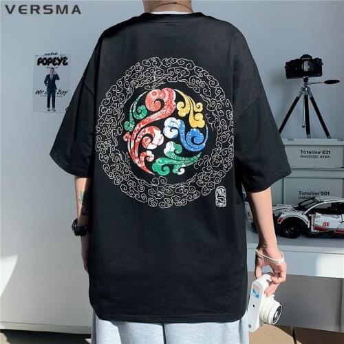 VERSMA Japanese Harajuku Chic Geometric Print T-shirt Men Women Summer Streetwear Oversized Retro Unisex Tshirt Men Dropshipping