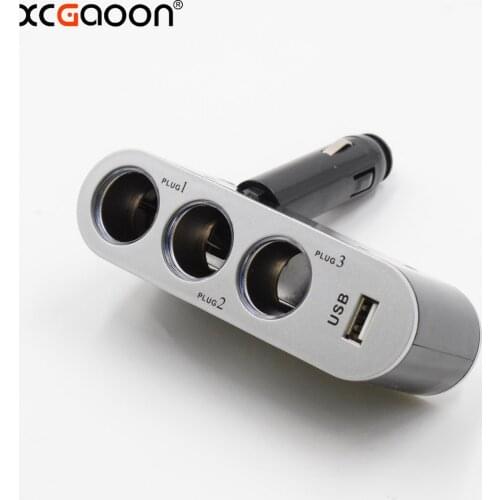 XCGaoon 12V 24V 3 Ways 1 USB Car Charger power Adapter Triple Cigarette Lighter for Mobile Smartphone Car DVR Camera GPS
