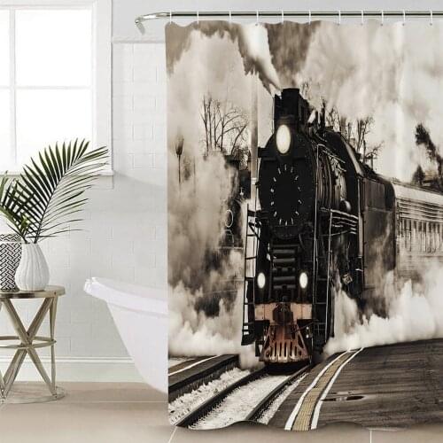 Retro Steam Train Shower Curtain Bathroom Decorative Waterproof Polyester Fabric Curtain for Bathroom