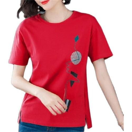 Short-sleeved T-shirt women 2021 summer new womens Korean loose large size simple printed T-shirt Tops A448