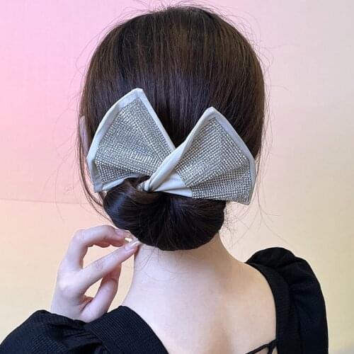 French Deft Bun Women Hair Styling Headband Crystal Bow Hair Twist Stylish Hair Bun Vintage Party Hair Styling Buns for Women