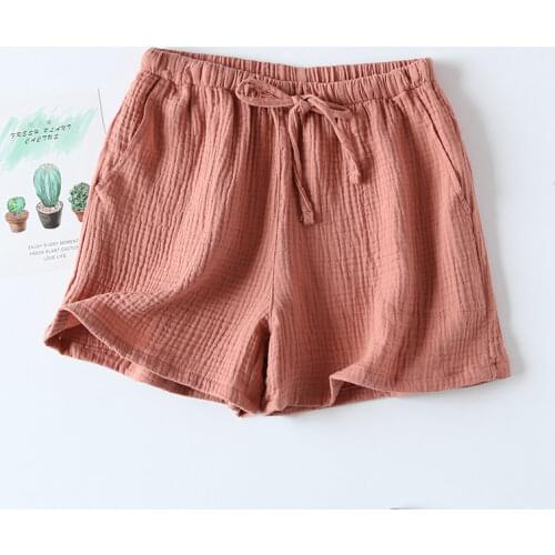 Women Summer Shorts Cotton Double-layer Gauze Sleep Bottoms Thin Loose-fitting Pajama Pants Home Pants Solid Sleep Shorts