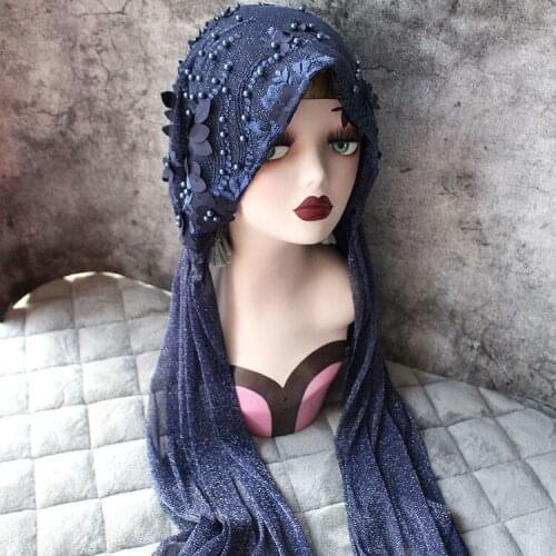 Women Muslim Crinkle Hijab Scarf Femme Musulman Soft Cotton Headscarf Islamic Shawls and Wraps Bufandas Beaded Flower Hijabs