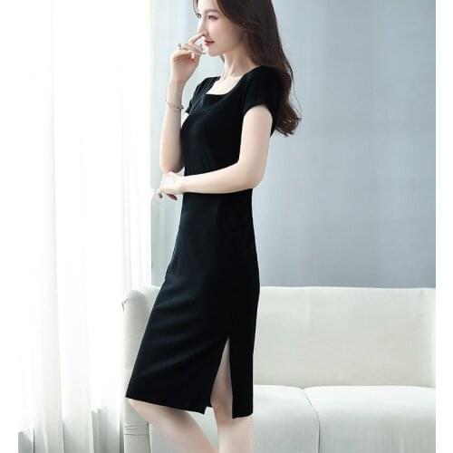 Women Cotton Dress Square Collar Solid Color Short sleeve womans clothing Summer womans dressr All match Ladys Casual Dress