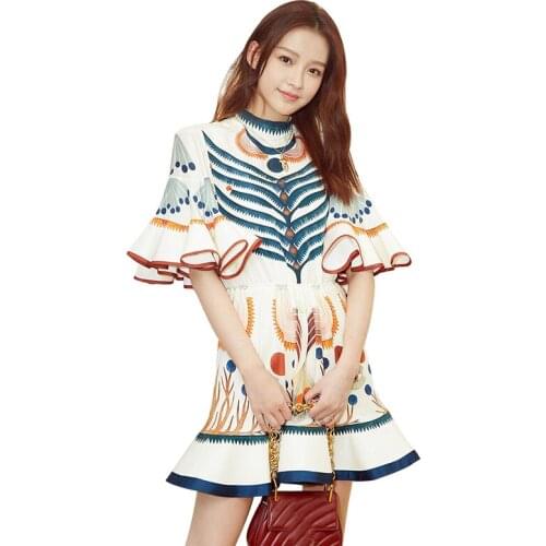 Luxury Designer 2018 New Arrival HIGH QUALITY Designer Runway Dress Womens Butterfly Sleeve Elegant Printed Summer Dress