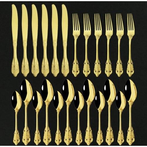 Gold 18/10 Stainless Steel Dinnerware Set Knife Fork Spoon Tableware Set 6/24Pcs Cutlery Western Dinner Silverware Flatware Set