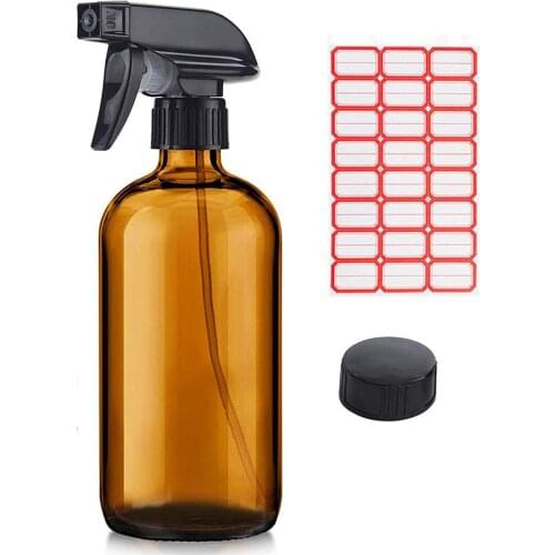 1pc 16 OZ Amber Glass Empty Spray Bottles with black cap and spray pump for Plants, Pets, Essential Oils, Cleaning