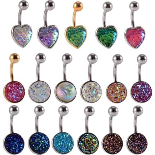CHUANCI 1 PC Stianless Colorful Fish Scale Belly Button Ring Navel Nail Stud Nombril Nightclub Sexy Body Jewelry
