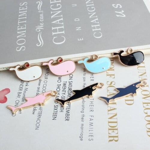 10pc/lot New Arrival KC Gold Color Back Cute Animal Whale Shark Enamel Charms Fashion Earring Making Accessories