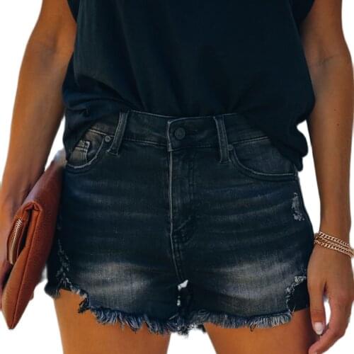 2021 New Women Summer Denim Shorts Fashion Ripped Elastic Jeans Shorts Street Casual Black and Blue Shorts XS-XL Top Quality