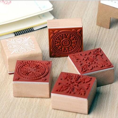 24pcs/lot New sweet lace series wood round stamp 4*4CM square shape gift stamp 6 designs Scrapbook decoration H022