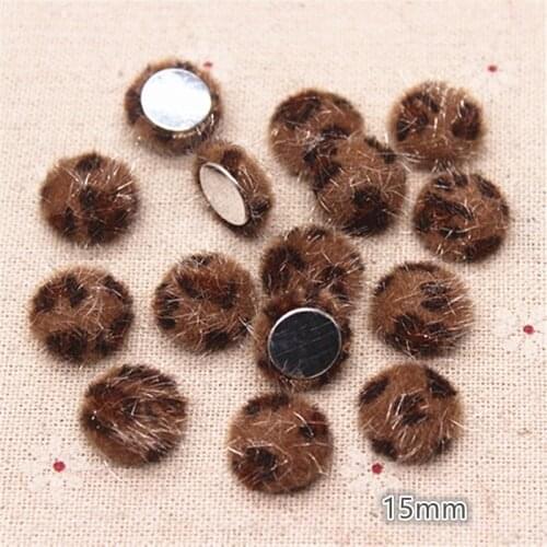 50pcs 15mm Hairy Leopard Fabric Covered Round Button Flatback DIY Decoration Buttons Handmade Scrapbooking,BK1028