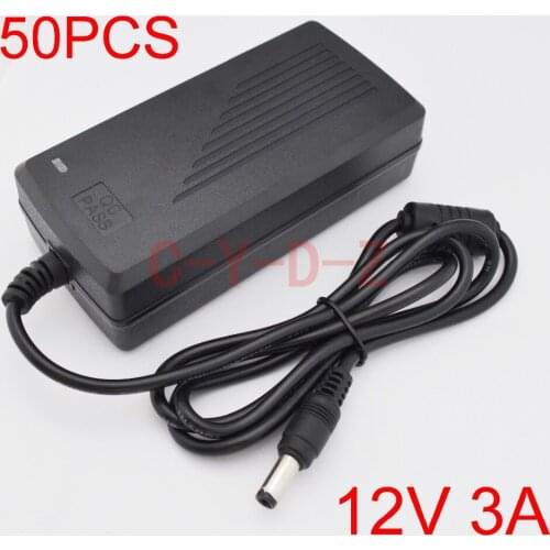 50pcs High quality 12V 3A AC 100V-240V Converter AdapterDC12V 3A 36W Power Supply DC 5.5mm x 2.1mm-2.5mm for 5050/3528 LED Light