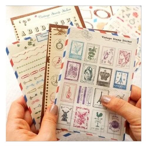 6 Sheet/Set Vintage Postage Stamp Decorative Diary Photo Album Label Sticker DIY Scrapbooking Bookmark Label Stickers