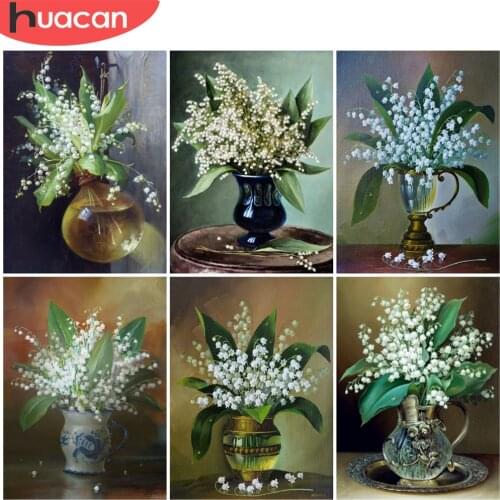 HUACAN 5D Diamond Painting Vase Of Flowers Cross Stitch Home Decoration Diamond Mosaic Bellflower Wall Decor